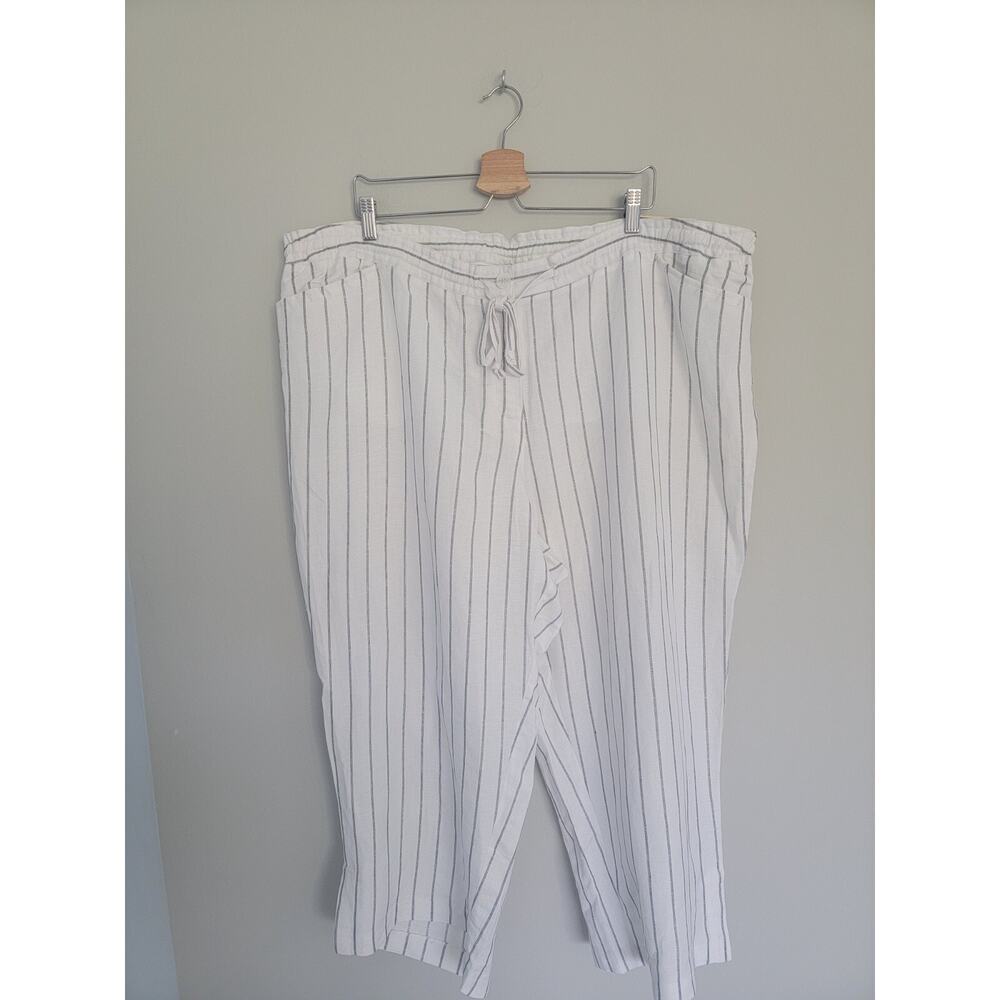 NWT Lane Bryant Plus 24 Linen Blend White Black Striped Crop Pants